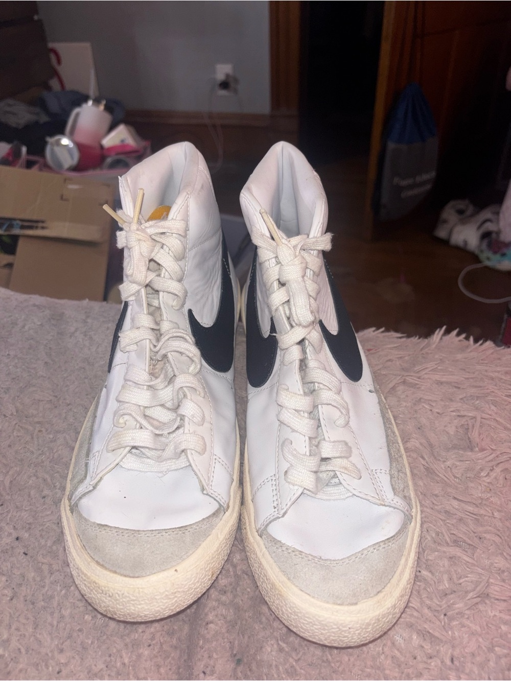 Nike White and Black Women's High-Top Sneakers with Cream Soles